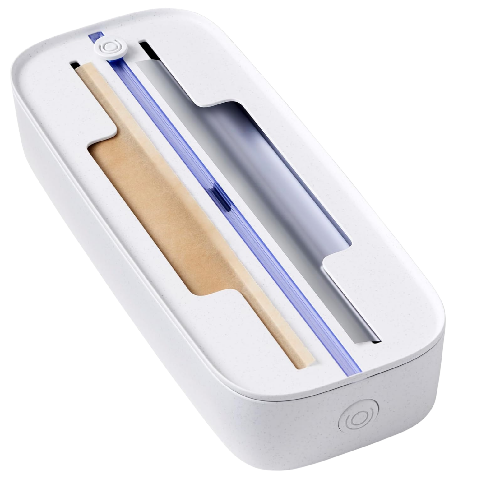 Plastic wrap organizer storage box holding plastic wrap and foil rolls neatly organized for space-saving kitchen storage by Mylivon
